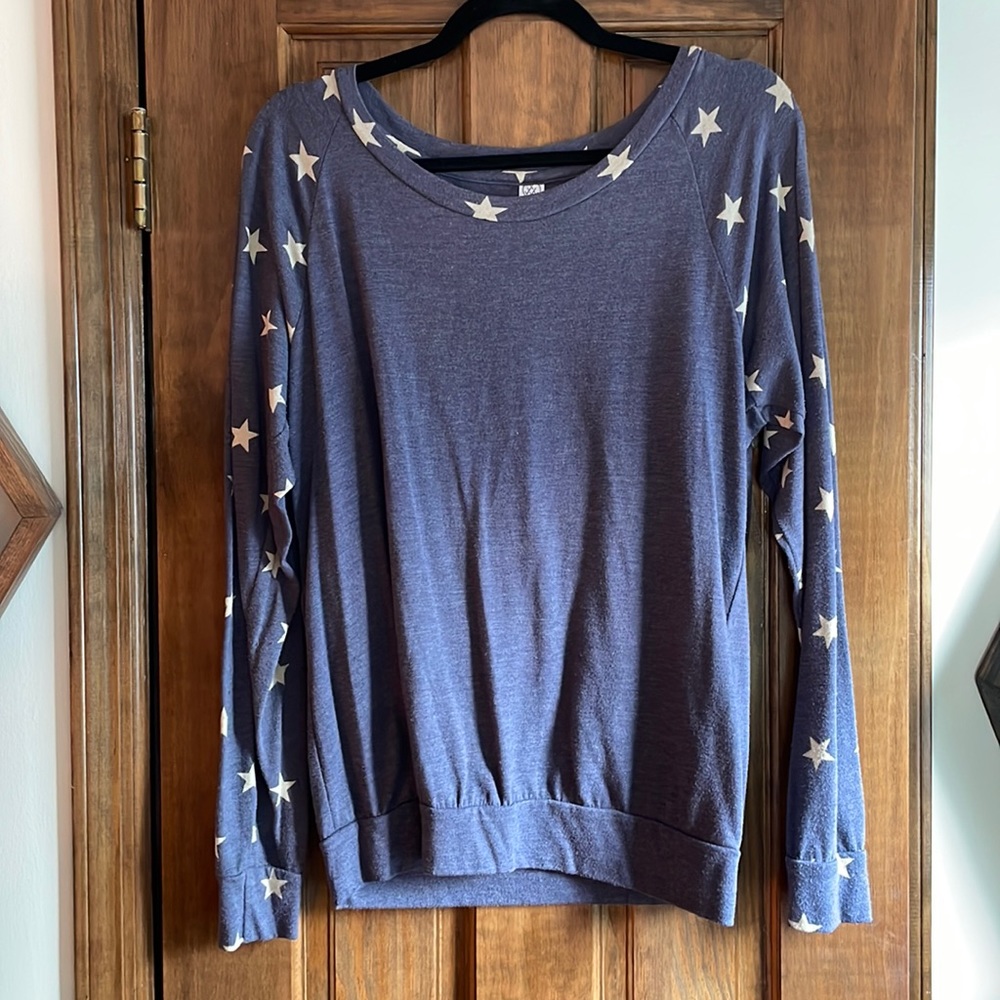 Grey / Blue long sleeved star tee shirt sweatshirt